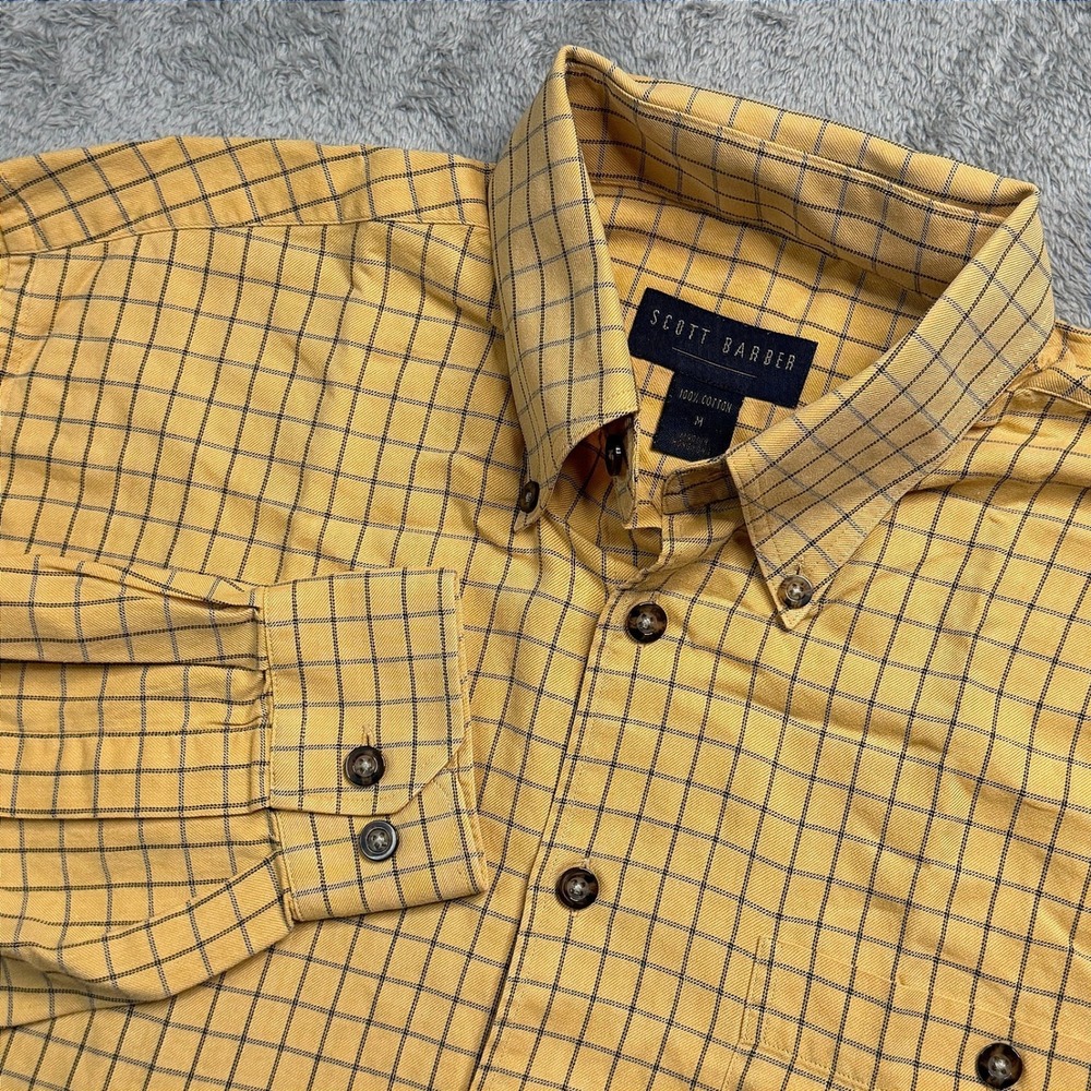 Scott Barber Mens Medium Yellow Windowpane Check Cotton Button Down Shirt EUC!